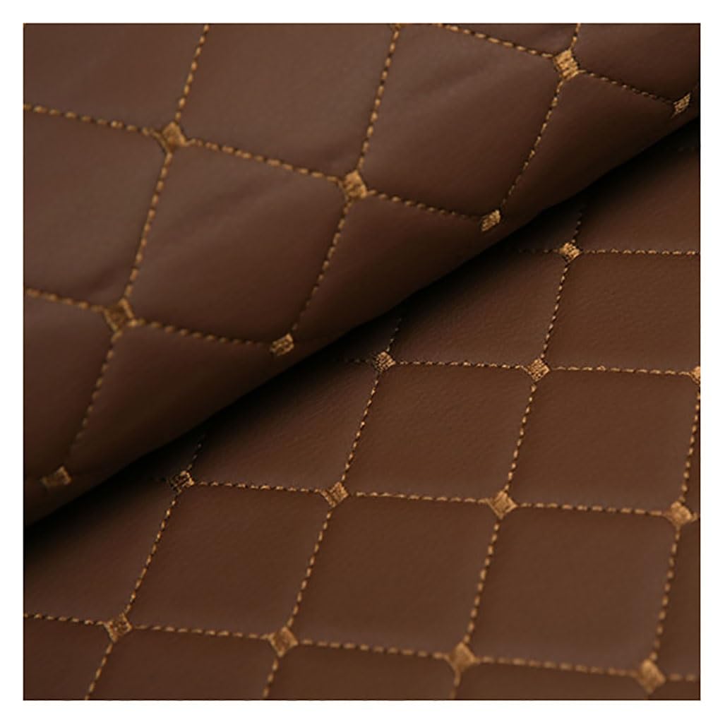 Faux Leather Quilted Diamond Fluted Car Seating Vehicle Upholstery，White Leatherette Fabric(Brown,1.4X8m)