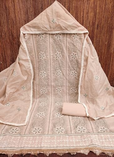 Image of Sidhidata Women's Poly Cotton Embroidery Work Unstitched Salwar Suit Dress Material With Embroidered Dupatta (DM Devika Free Size)