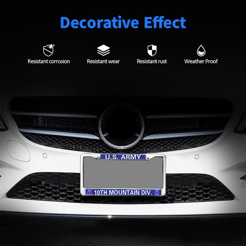 Image of US Army License Plate Frame Custom 10th Mountain Division Rattle-Proof License Plate Frame US Army Power License Plate Frame Healing Gift for Army Solider