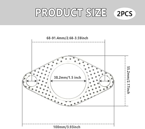 Miniatura 9 de 2 juntas de escape de automóvil, 2 pulgadas, 2 pernos de escape de la junta de repuesto OEM # 120-06310-0002, junta de colector de escape estándar