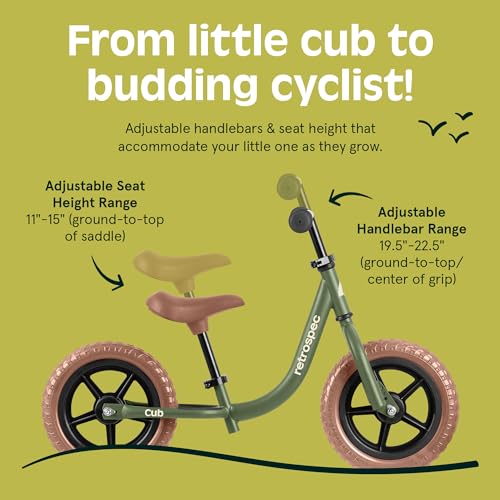 Image of Retrospec Cub Toddler Balance Bike for Ages 18 Months - 3 Years - 12in No-Pedal Beginner Bicycle with Adjustable Seat, Puncture-Proof Tires & Safe Low Frame Design