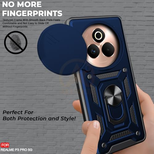 Image of Armor Bumper Back Cover Case for Realme P3 Pro 5G Rotating Camera Cover, Ring Holder & Kickstand | Heavy Duty & 360 Degree Protection Realme P3 Pro 5G Back Cover (Blue)