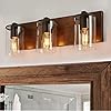 DADUL Farmhouse Vanity Light,3-Light Bathroom Wood Wall Sconce Lighting with Clear Glass Lights Shade, Rustic Vintage Wall Light Fixture Over Mirror for Bedroom,Kitchen,Living Room,Hallway.
