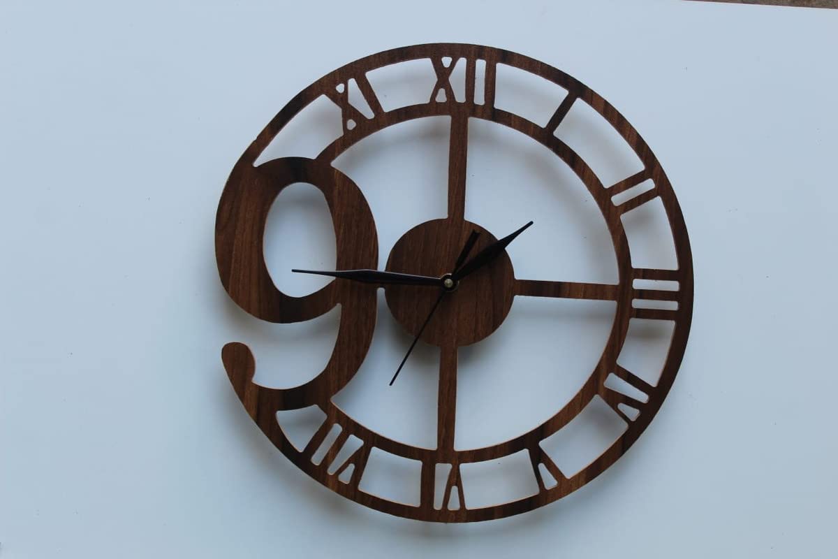 ADY Wooden Antique Design Wooden Wall Clock for Living Room, Bedroom Stylish Big Size Wall Watch for Office, Kids Room, Hall and Home Deocr (Dark Brown, 30 cm)