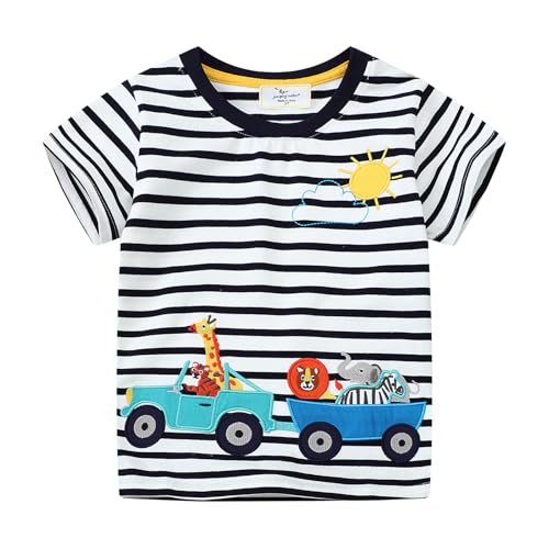 Kinder Kurzarm Shirts Junge T Shirt Jungen Striped Tee Bagger Stickerei Ringel Tractor Baumwolle 1 2 Jahre Gr.92