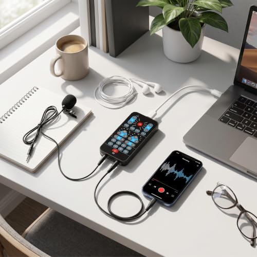 Image of Voice Changer Mini Portable External Voice Changing Device, 8 Sound Effect Live Sound Card Voice Changer with Microphone Earphone and Data Cable for Mobile Phone Computer