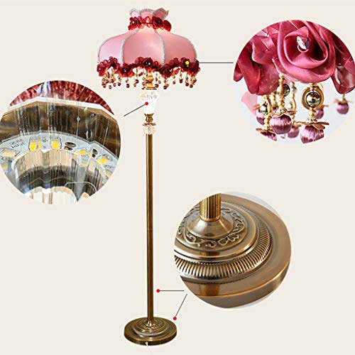 AG Accueil Lecture LED Lampadaire, Lampadaire Salon Vertical Lampadaire Chambre Lampe De Chevet Lampe De Jardin en Tissu Rose Rouge Creative Tea Light Lampe De Cuivre Protection des Yeux Vertical Lam