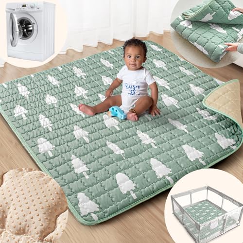 Beavtaens Baby Play Mat, 50x50 Playpen Mat with Super Soft Touch, Activity Mat with Upgraded Anti-Slip Bottom, Machine Washable Crawling Mat for Floor & Picnic(Trees)