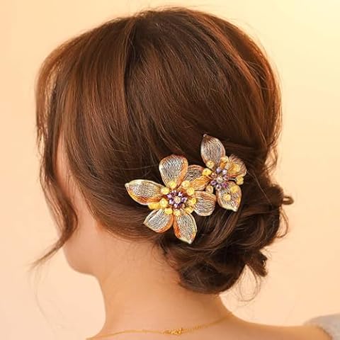 Yokawe Flower Hair Barrettes Bride Wedding Hair Clips Yellow Crystal Hairpin Floral Prom Daily Hair Accessories for Women Cover