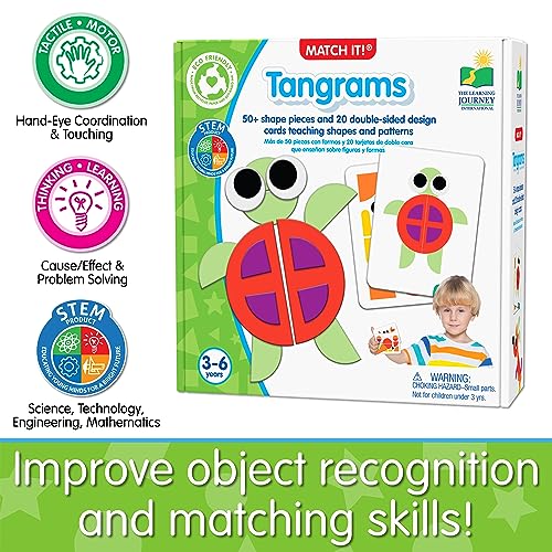 Image of The Learning Journey: Match It! Tangrams- Animal Pattern - Educational Design Learning Double Sided Cards and Shaped Puzzle Piece Toys- Geometric Figures - Spatial Relationships - Ages 3-6 Years Old