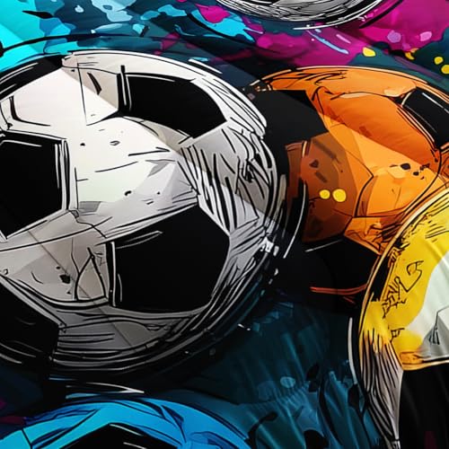 Image of Soccer Comforter Queen Size,Sport Kids Comforter Set,3Pcs Bedding Set Printed Comforter with 2 Pillowcases,Down Alternative,Soft and Lightweight,for All Seasons