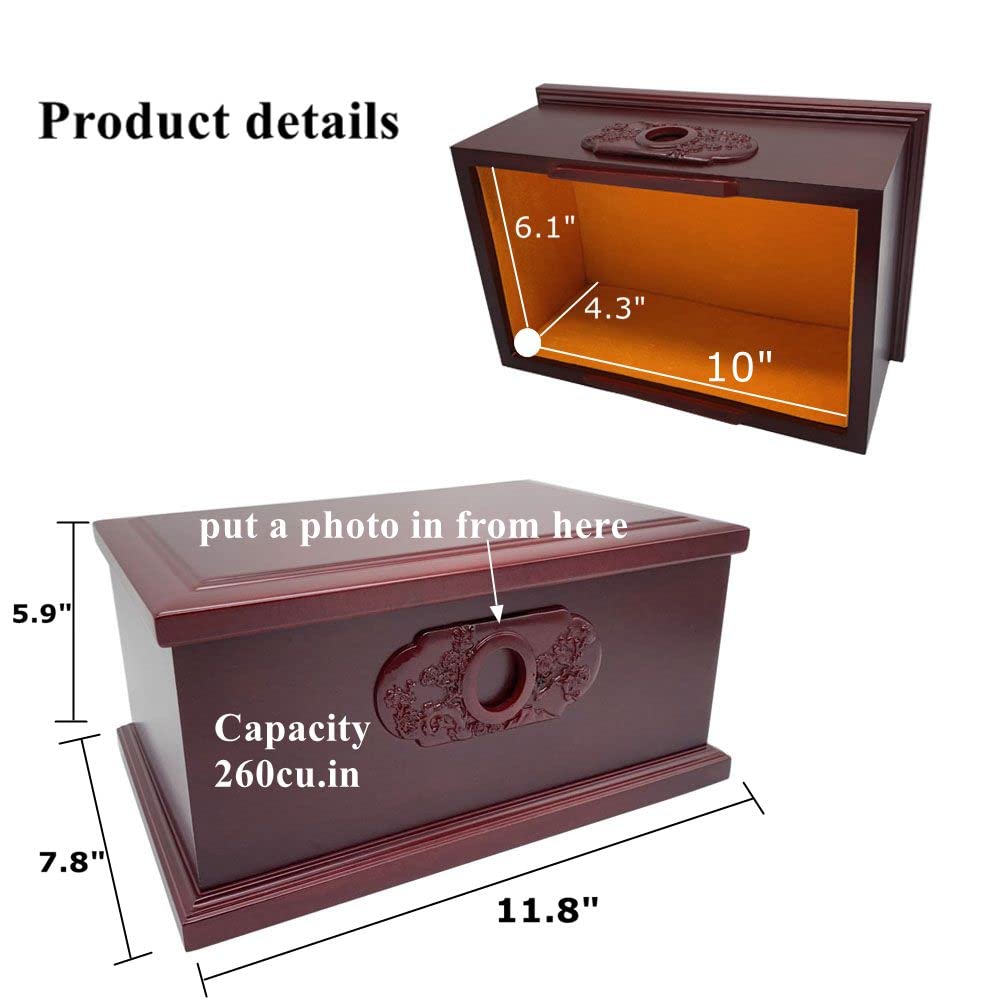 Fararoad Wooden Urn Box for Human Adult, Professional Urns Ashes Cremation Funeral Box, Burial-Cremation (MDF, 11.8 X 7.8 5.9 inch), Capacity 260 cu.in.?Cherry? (FD-000007)