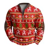 DENGJIAMY - Sudadera de Navidad para hombre, diseño de copo de nieve, cremallera de 1/4, manga larga, para fiestas de Navidad, amarillo, S