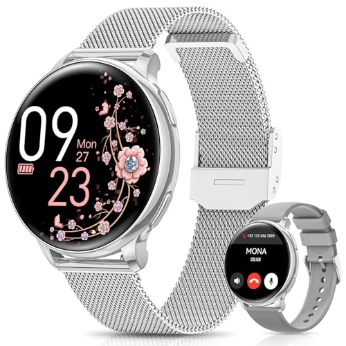 NAIXUES Reloj Inteligente Mujer con Llamadas, 1,27" Smartwatch Mujer con Función Femenina, 24H Pulsometro, SpO2, Monitor de Sueño, 70+ Modos Deportivos, Calorías, IP68 Podómetro, Android iOS Plata