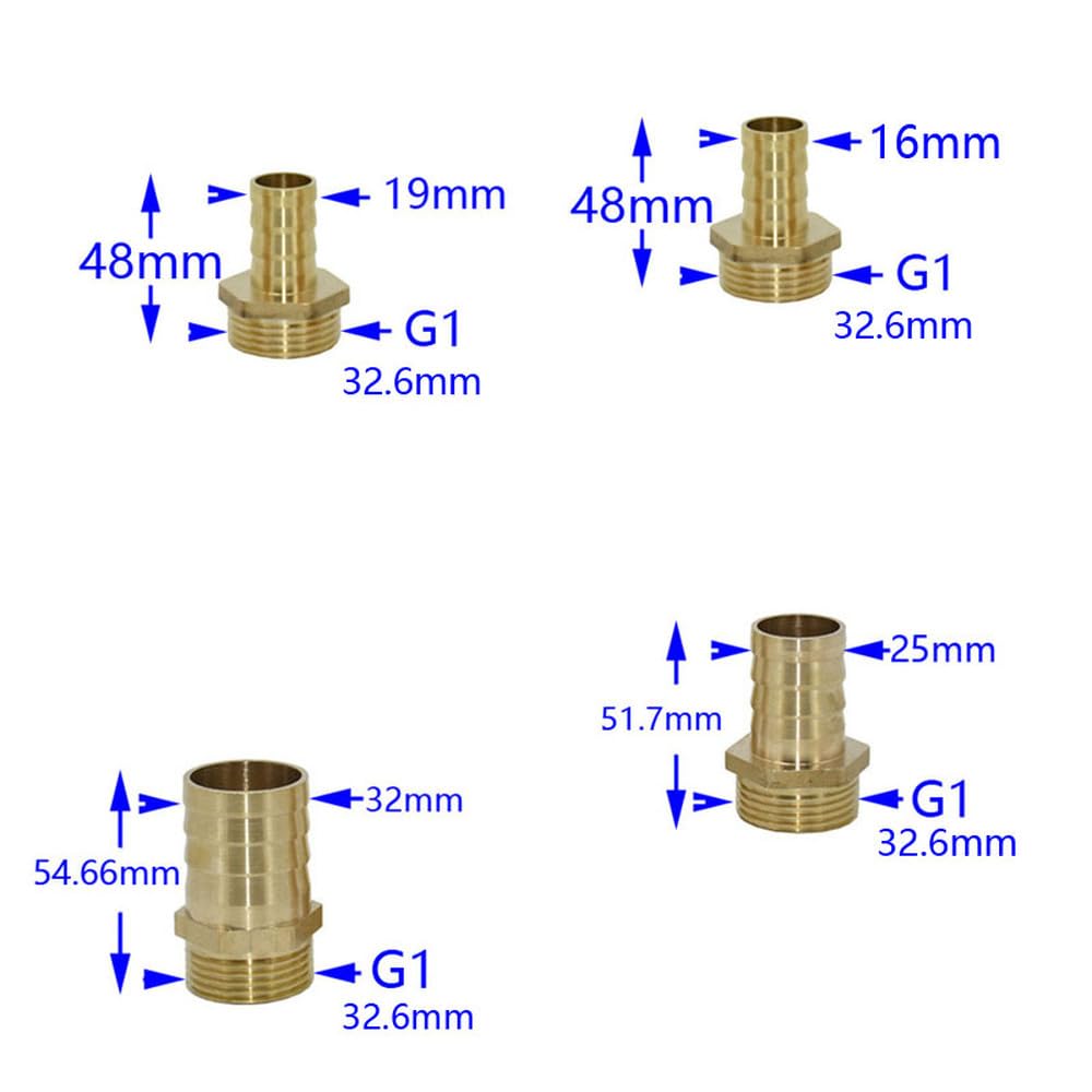Connettore maschio per tubo flessibile da 16 mm, 19 mm, 25 mm, 32 mm a 1" in ottone DN15 DN20 DN25, raccordo per tubo da giardino, 25 mm