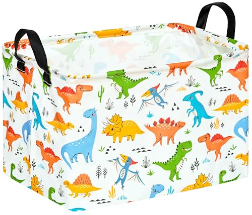 Image of Dinosaur Patter Gift Storage Basket Rectangle Storage Organizer for Nursery Hamper Home Bedroom Laundry Hamper Shelf Baskets.