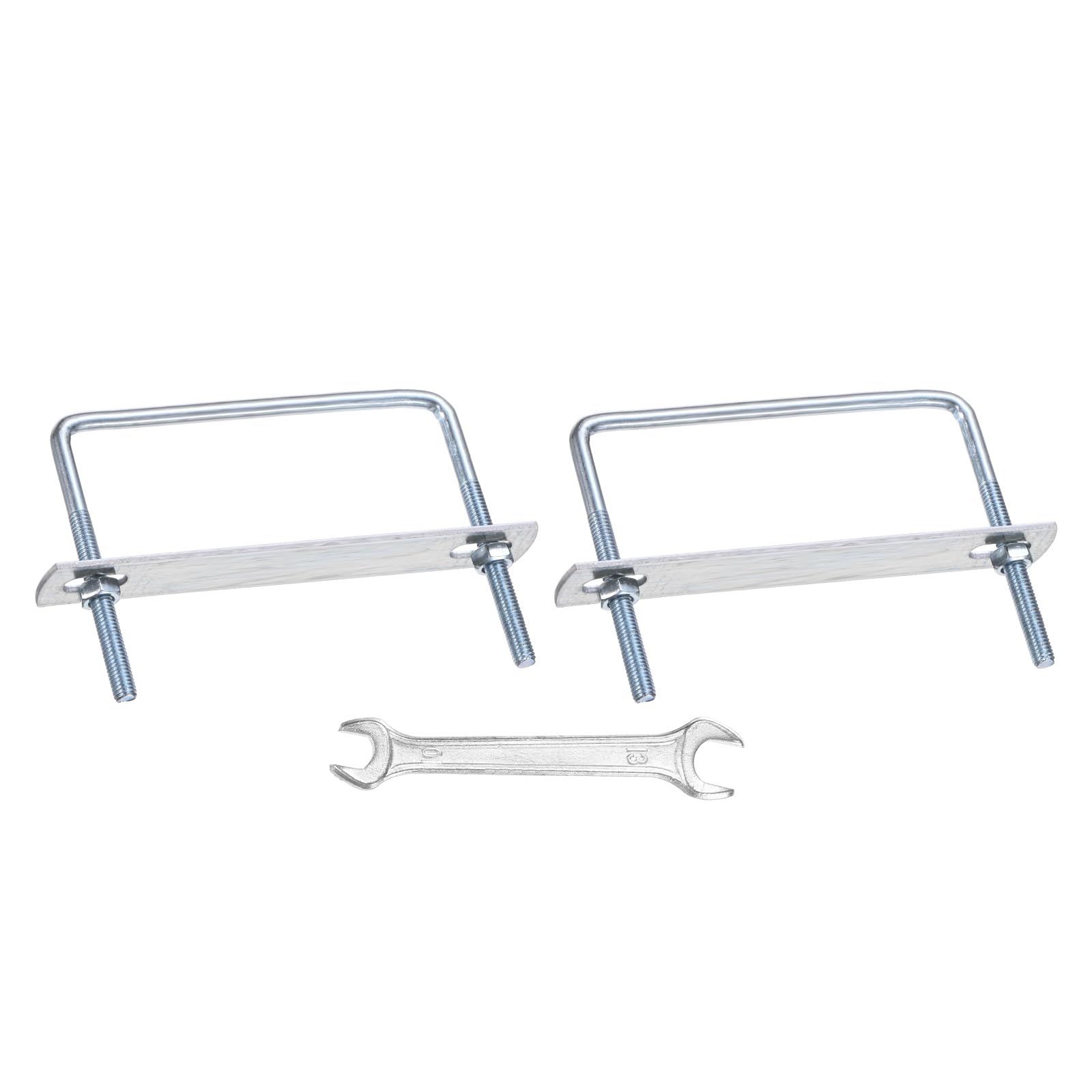 M METERXITY Square U-Bolts Kit (M8x92x80mm, Silver) 2Set Square U Shaped Bolts Carbon Steel with Frame Plates & Nuts & Washers & Wrench, Apply to Ski/Board/Sailboat/Trailer
