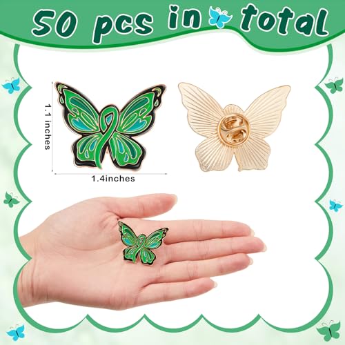 Image of Inbagi 50 Pcs Mental Health Awareness Pins Bulk Green Butterfly Mental Health Month Enamel Pins Prevention Inspiring Lapel Brooch Accessories for Clothing, Shirts, Jackets, Activity Supplies