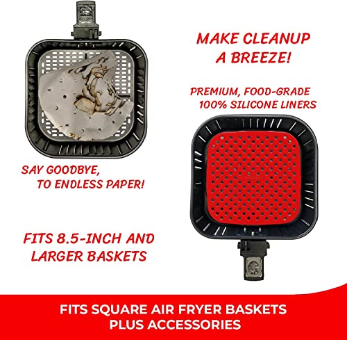 Image of Reusable Air Fryer Liners, 2 Pack Air Fryer Liners Mats, Non-Stick Basket Mat Deep Pad Replacement for Parchment Paper Anti-Oil Bottom Air Frying, Steaming and Oven Baking (Square - 8.5 INCH)
