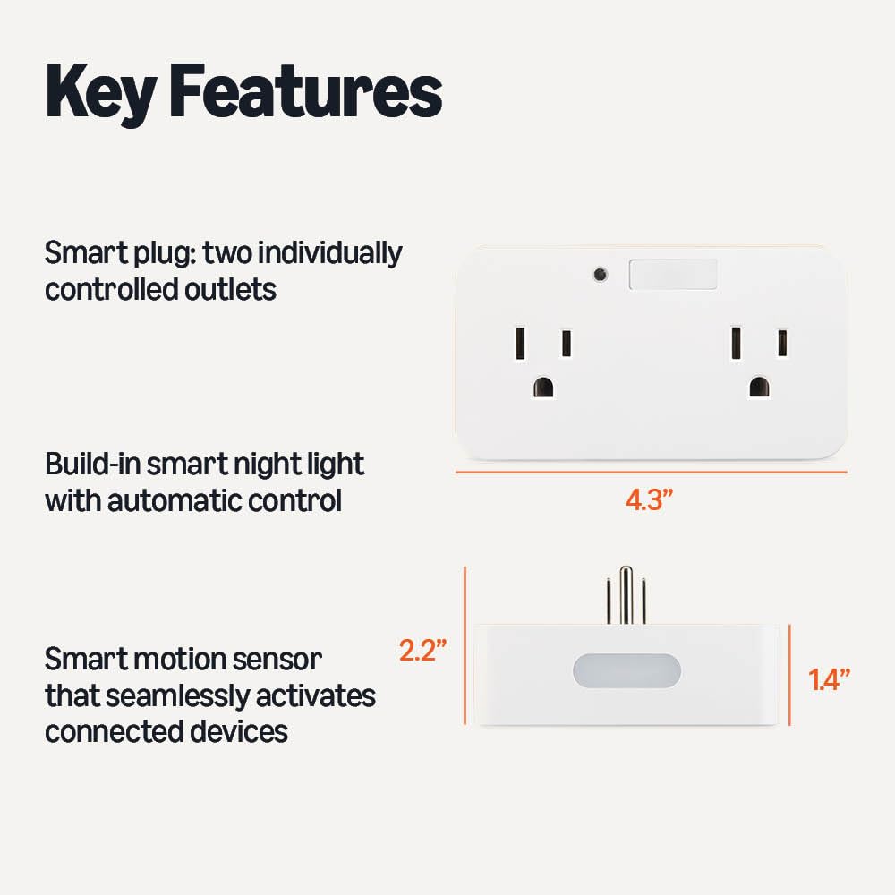Amazon Basics Dual Smart Plug with Motion Sensor and Night Light Works with Alexa Only 2 4 GHz — view 2