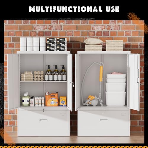 Image of INTERGREAT Metal Storage Cabinet with Drawer,52 inch H*32 inch W*16 inch D File Cabinets,Steel Locking Storage Cabinet with Doors and Shelves for Home,Office,Garage,School,Fit A4 /Letter /Legal File (White)