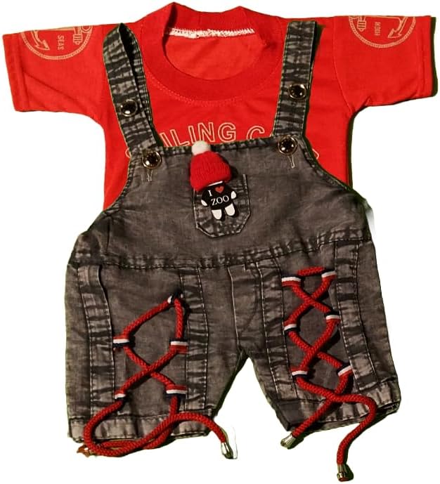 Sk Cotton Dungaree and T-Shirt Half Sleeve Clothing Set for Kids, Baby Boy 6-12 Months