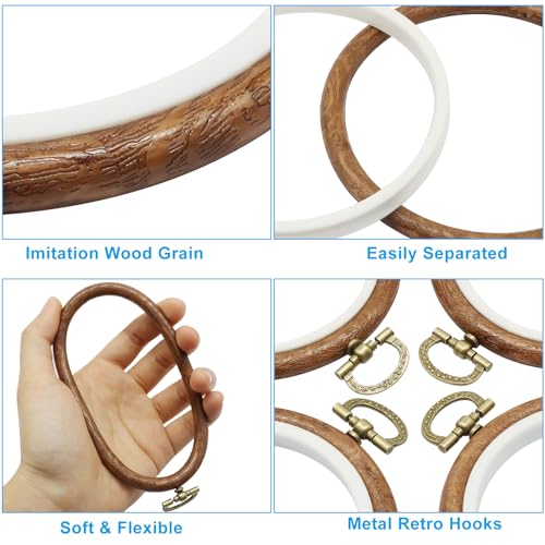 Image of Bonsicoky 15 Pack Round Embroidery Hoops, 4 Inch | Wood Look Decorative, PVC Imitated Wood, Vintage Frames, For Hand Embroidery & Cross Stitch Projects