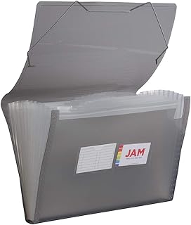 JAM PAPER Accordion Folders - 13 Pocket Plastic Expanding File - Legal Size - 10 x 15 - Smoke Grey - Sold Individually