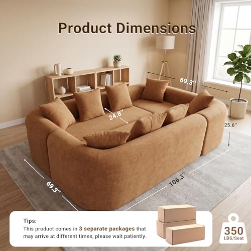 Image of Claiks 106 inch Cloud Boneless Couch, Modular Sofa Bed, Brown