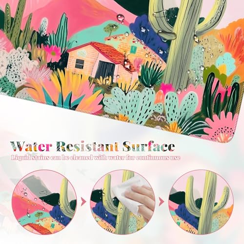 Image of iCasso Large Gaming Mouse Pad (35 inchx16 inch) - Waterproof Desk Mat with Non-Slip Rubber Base & Stitched Edges - Extended Keyboard Mousepad for Computer, PC, Office, Home Workspace (Cactus)
