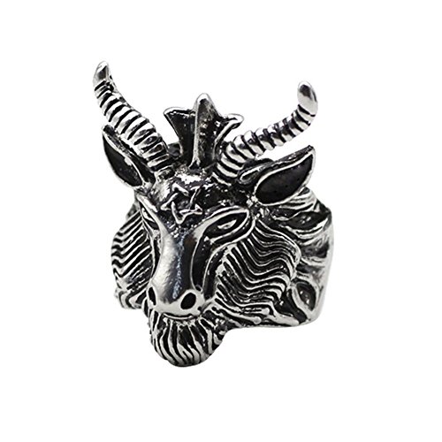 yihan jewelry Unisex Sterling Silver Plated Retro Satan Punk Hexagram Sheep Head Band Ring (10)
