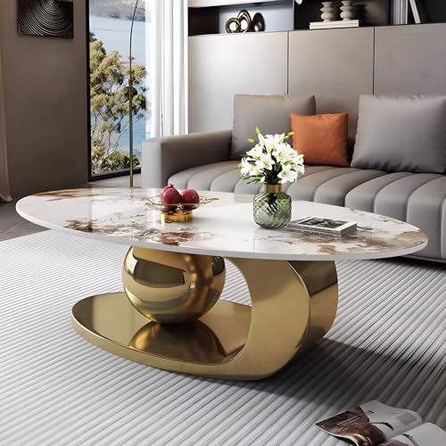 51.2'' Modern Coffee Tables for Living Room,Marble Oval Center Ta...