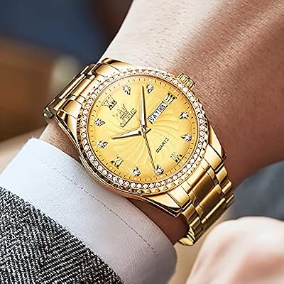 OLEVS Mens Gold Watches Waterproof Stainless Steel Lightweight Watch with Date Classic Luxury Dress Watch for Men Gold White Blue Green Dial