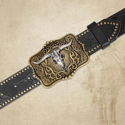 Cowboy Genuine Leather Belt – Engraved Buckle, Western Style for Men and Women3