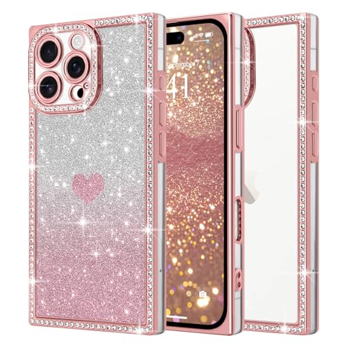 ROSEHUI Glitter Case for iPhone 16 Pro Clear Bling Diamonds Heart Cover