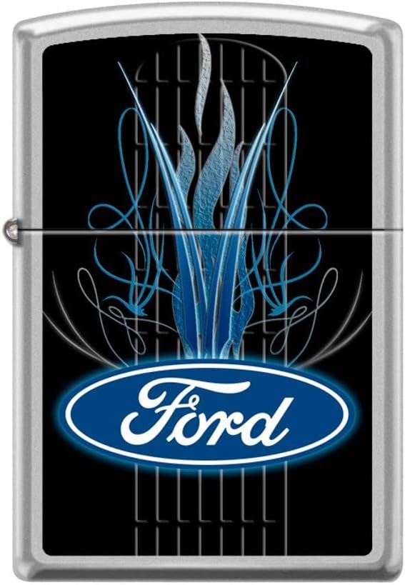 Zippo Lighter- Ford Oval Logo Satin Chrome Windproof Lighter #Z5012