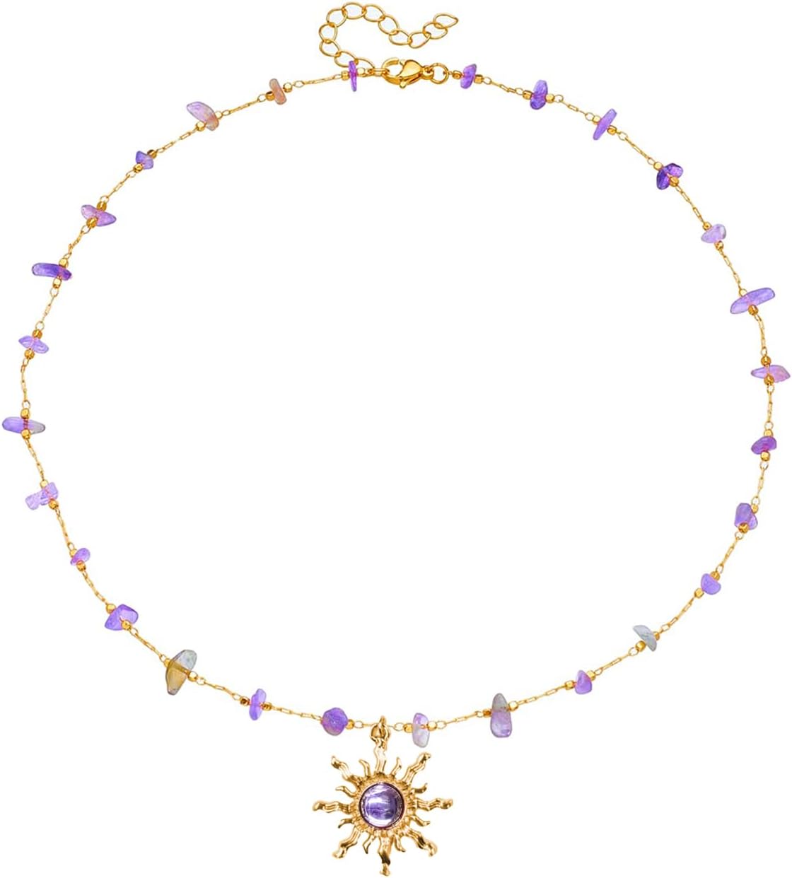 Crystal Sun Necklace for Women 18K Gold Plated Sun Pendant Necklace Natural Stone Crystal Choker Necklace Healing Crystal Necklace Christmas Trendy Jewelry for Women