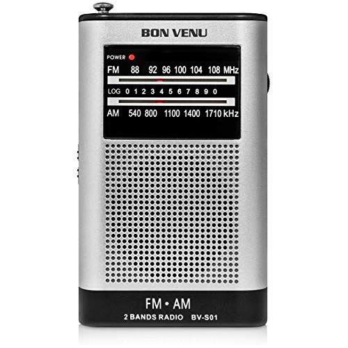 Bon Venu AM FM Pocket Radio Transistor Shower Radio– Portable – Superior Reception, High Clarity & Pleasant Sound – Telescopic FM & Magnetic AM Antenna – Built-in Speaker – Earphones Jack