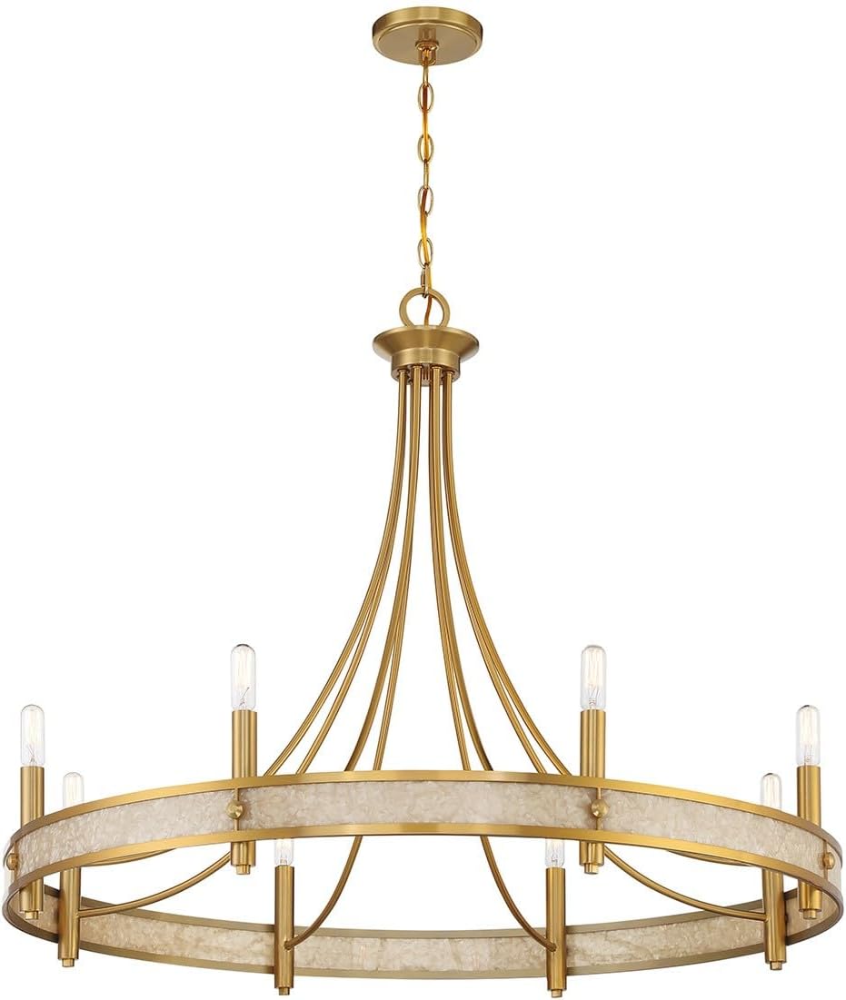 Savoy House 1-2054-8-322 Camden Traditional Vintage Coastal Acrylic with Shell Accent Chandelier, 8-Light 480 Total Watts, 29" H x 36" W, Warm Brass