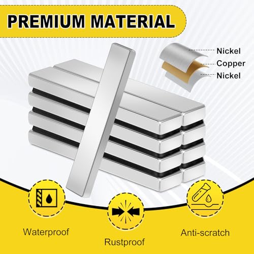 Image of MIKEDE 9 Pcs Magnets, Waterproof Strong Neodymium Bar Magnets with Epoxy Coating and Adhesive, Rare Earth Magnet, Strong Magnet Heavy Duty for Tool Room, Kitchen, Whiteboard - 2.36 x 0.39 x 0.20 in