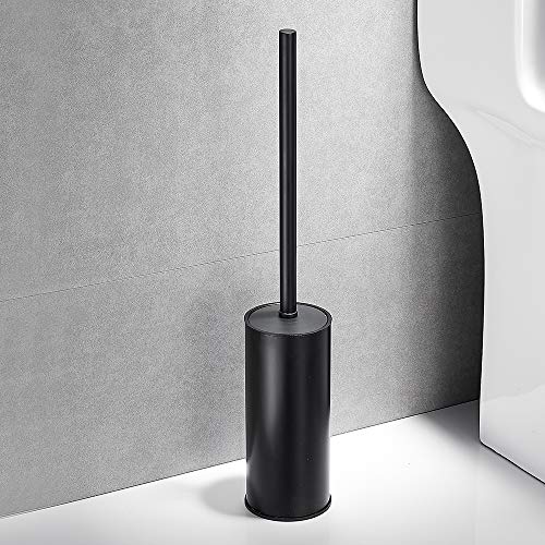 Image of Freestanding Toilet Brush Holder for bathrooms 304 Stainless Steel Toilet Brush Stand Round Storage and Organization Rust Resistant 18-inch high Matte Black Finished