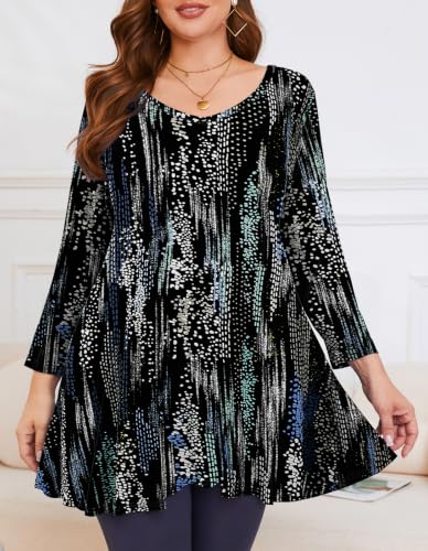 Image of LARACE Tunics 3 /4 Sleeve Plus Size Tops for Women V Neck Loose Fit Flowy Clothing for Leggings