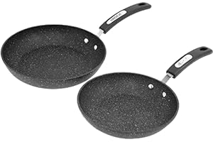 Rock Pans Fry Set: 9.5" & 8" with Black Granite Nonstick Coating & Bakelite Handles