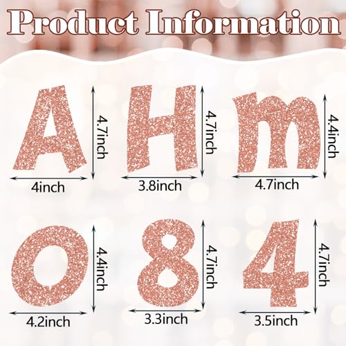 Image of Colarr 216 Pcs Glitter Bulletin Board Letters for Classroom Number Alphabet Punctuation Symbol Cutout 4'' Die-Cut Poster Letter with Adhesive Dot School Party Holiday Decor Display(Rose Gold)