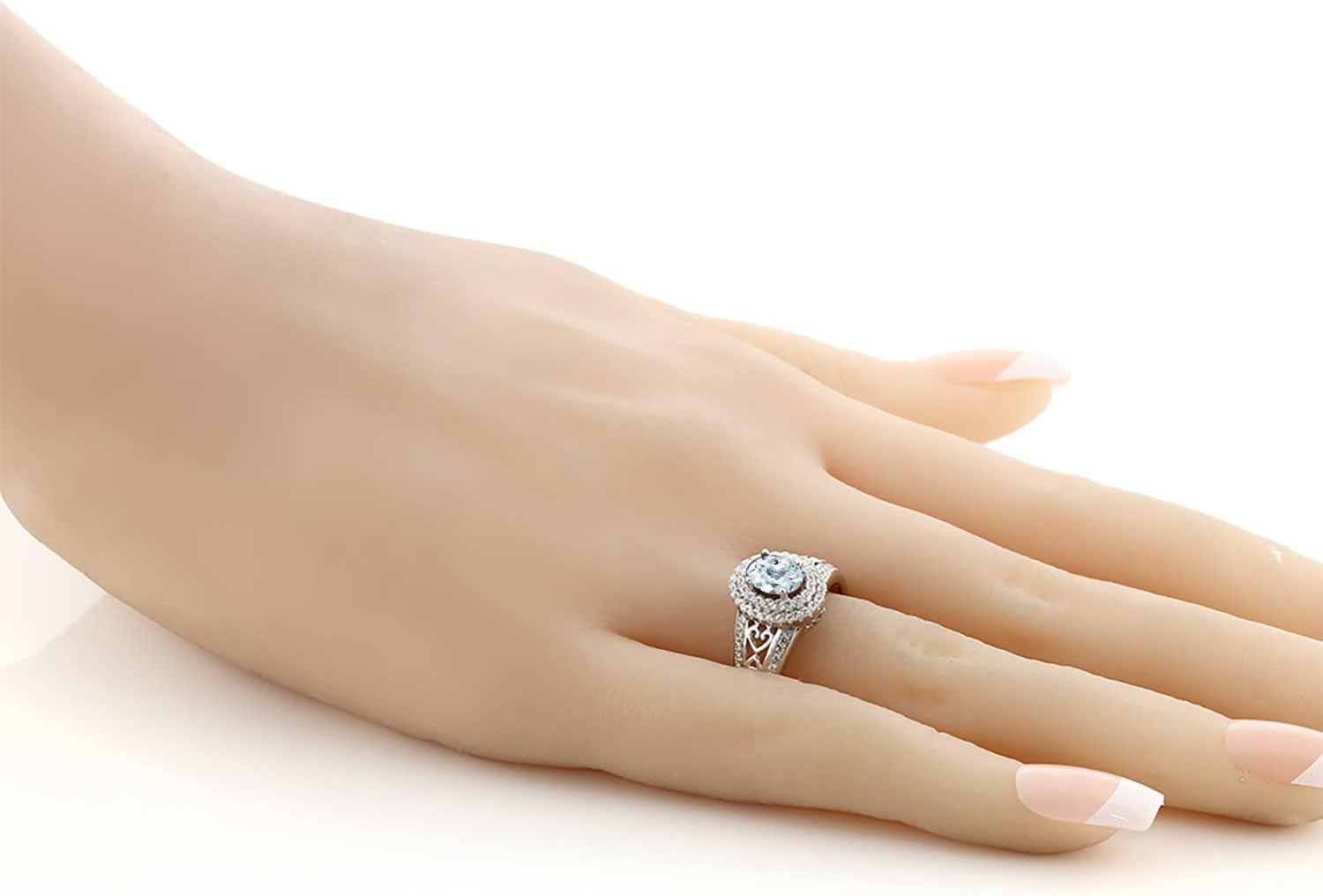 Gem Stone King 1-2 Cttw Halo Engagement Ring For Women | 925 Silver | Gemstone Birthstone | Oval 6X4MM | Wedding Anniversary Promise Ring | Available in Sizes 5-9