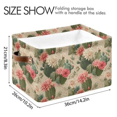 Image of Aslsiy Storage Basket Cute Cactus Print Pattern Nursery Bins Baby Box Canvas Clothes Shelf Basket Laundry Hamper Gift Baskets for Home Closet 1 Pcs