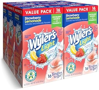 Wyler's Light Singles To Go Powder Packets, Water Drink Mix, Strawberry Lemonade, 16 Count, 6 Boxes (96 Single Servings)