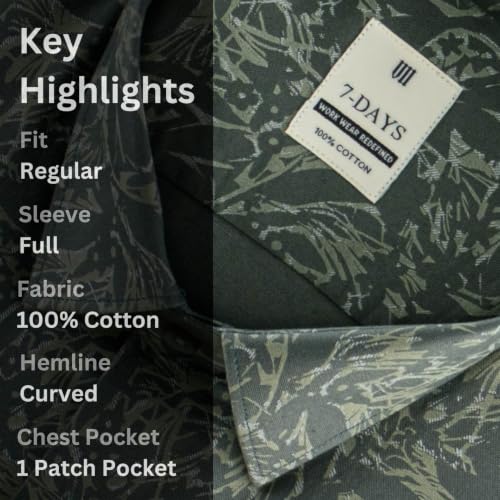 Image of 7-DAYS Men's Premium Formal Printed Shirt - 100% Cotton, Regular Fit, Full Sleeves, with Pocket - Stylish for Special Occasions.