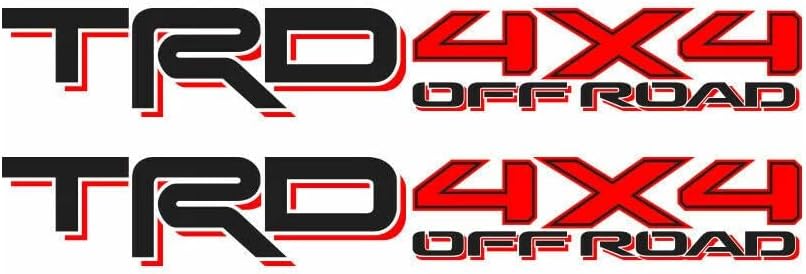 4x4 Off Road Bedside Decals for Tacoma & Tundra Truck Side Vinyl Replacement Stickers, Clear Background Graphic, 2 Pack with Squeegee, Black Red, 3.1" x 22.2" Includes Squeegee