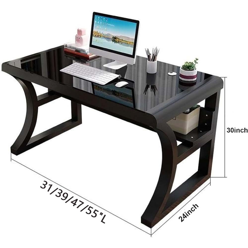 Amazon | SXZenSpace ガラス製ゲーミングデスク、収納棚付き、モダンで